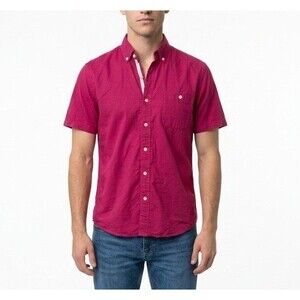 Men’s  Red Casual Oxford Shirt Small Wine Short Sleeves